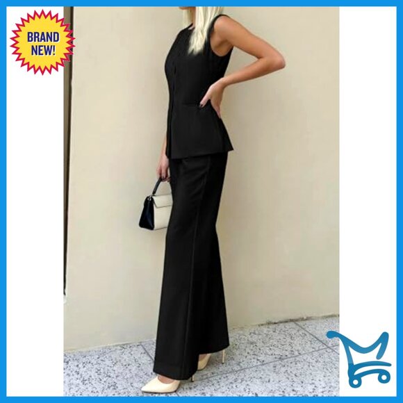 Sleeveless Vest & Wide Leg Pantsuit Set for Business Casual Work Wear - Picture 4 of 7